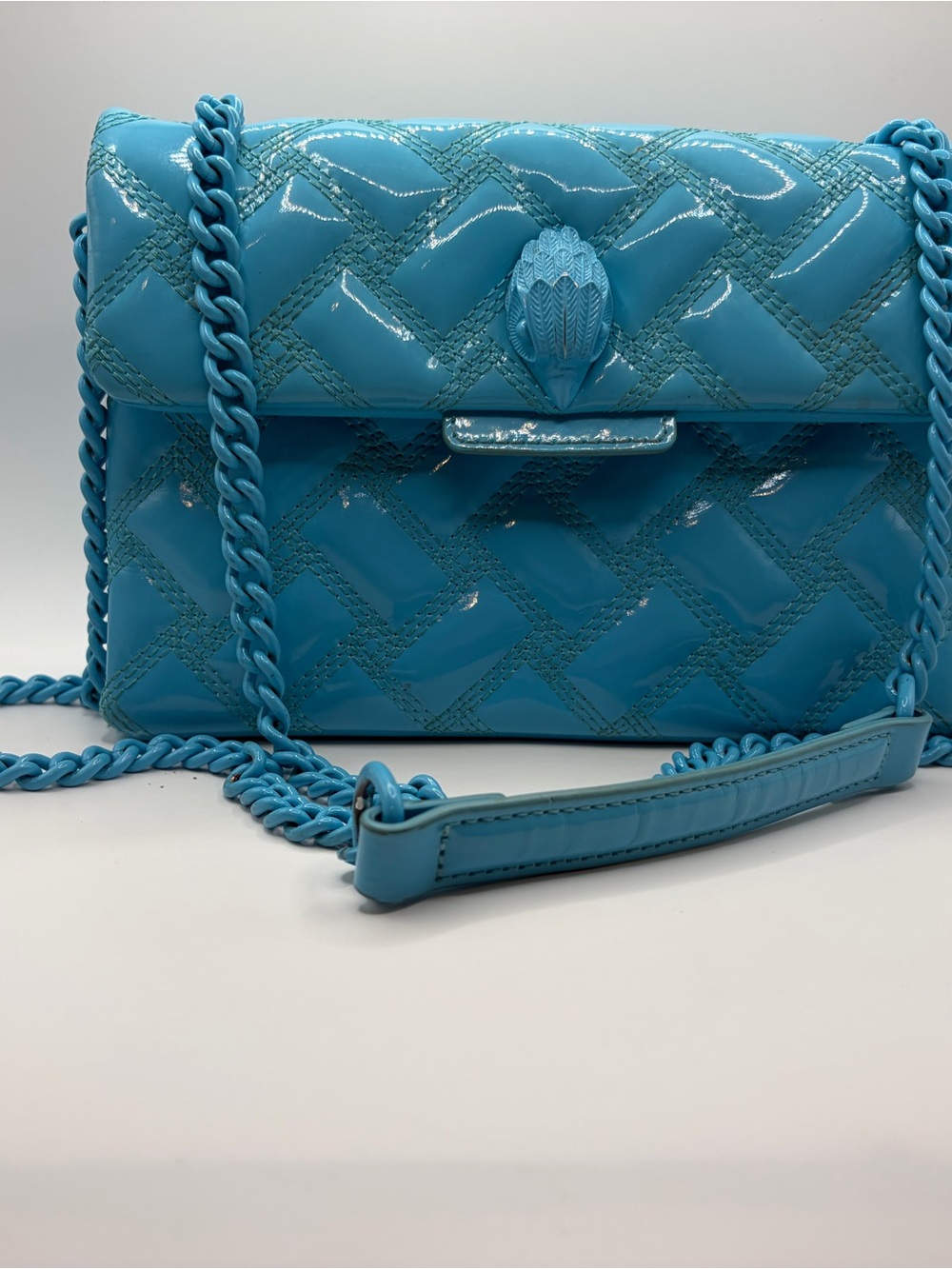 Kurt Geiger Sky Blue Quilted Patent Leather Crossbody